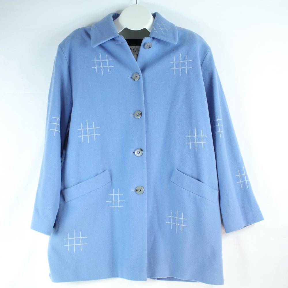 Eugen Klein Blue Wool & Cashmere Button Up Coat Womens Size 14
